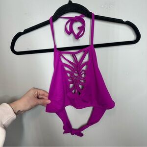 Becca by Rebecca Virtue Magenta Strappy Halter Bikini Top